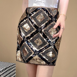 Fashion Stitching Patterned Beaded Sequin Skirt