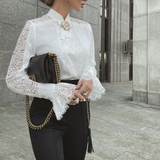 Solid Color Women's Long Sleeve Lace Shirt Top
