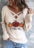 Women's Pumpkin Print Long Sleeve Sweater