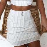 Fashion Zipper Striped Skirt