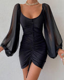 Women Sexy Black Long Sleeve Dress