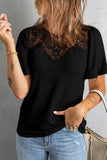Casual Short Sleeve Lace V-Neck T-Shirt Top