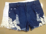 Design lace stitching denim shorts