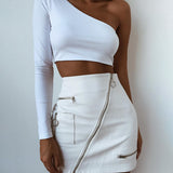 Fashion Leather Zipper Mini Skirt