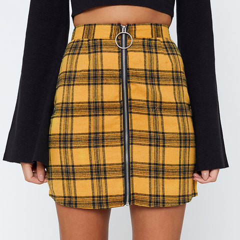Plaid Womens Zipper High Waist Skirt