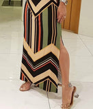 Sexy Print Striped Sleeveless Slit Long Dress