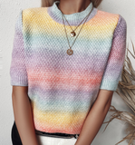 Women'S Short Sleeve Multicolor Knitted Sweater