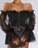 Solid Color Black Splicing Long Sleeve Shirt Top