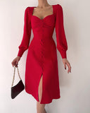 Casual Sexy Red Long Sleeve Dress
