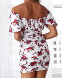 Women's White Floral One Shoulder Short Sleeve Mini Dress