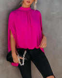Solid Color Loose Design Flared Sleeve Top