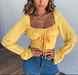 Sexy Long Sleeves Backless T-Shirt Crop Top