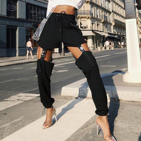 Fashion Black High Waist  Long Pants