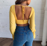 Sexy Long Sleeves Backless T-Shirt Crop Top
