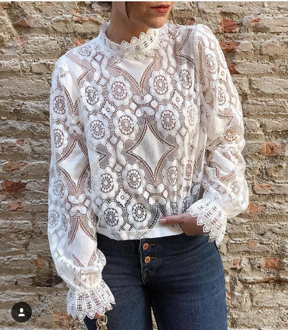 Sexy Lace White Blouses Shirt Crop Top