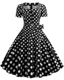 Short Sleeve Fashion Button Print Polka Dot Dress