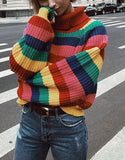 Loose Rainbow Colorful Stripe Sweater