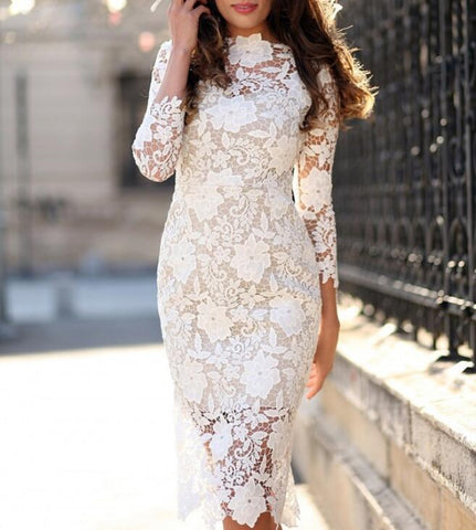 Sexy Lace Long Sleeve White Dress