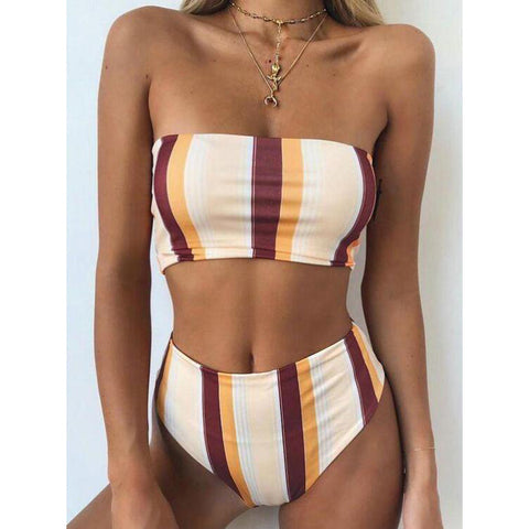 Womens Fashion Striped Swimsuit Bikini Set