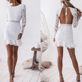 Fashion Long Sleeve Lace White Dress