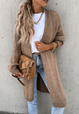 Loose Solid Color Long-Sleeved Knitted Cardigan Sweater Coat