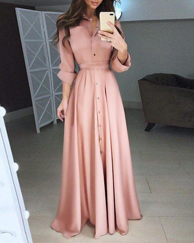 Solid Color Snap Button Long Dress