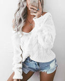 Solid V-Neck Sweater Top
