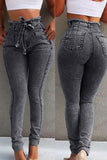 Womens Tassel Elasticity High Waist Jeans Demin Pants