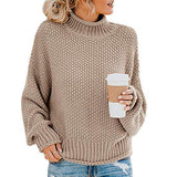 Womens High-Neck Bat-Sleeve Curled Sweater
