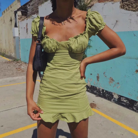Fashion Womens Short Sleeve Green Dress