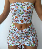 Fashion Print Butterfly Two Piece Suit