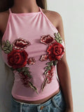Fashion Sexy Sling Embroidered Vest Top