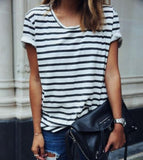 Women Fashion short sleeves loose striped T-shirt