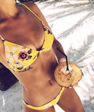 Sexy Yellow Printing Bikini Sets Swimsuit