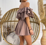 Casual Ruffled One-Shoulder Two-piece Set