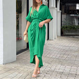 Solid Color Elegant Loose Casual Fashion Short Sleeve Dress