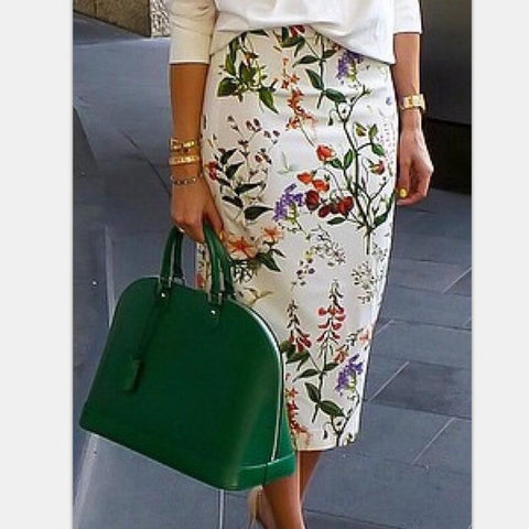 Fashion Elegant Floral Printed Pencil Skirt