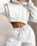 Drawstring Hooded Top & Pants Two Piece Set