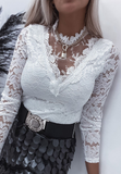 Solid Color White Lace Casual Long Sleeve Top