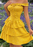 Women's Casual Floral One Shoulder Yellow Dress