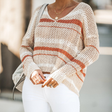 Striped V-Neck Long Sleeve Sweater