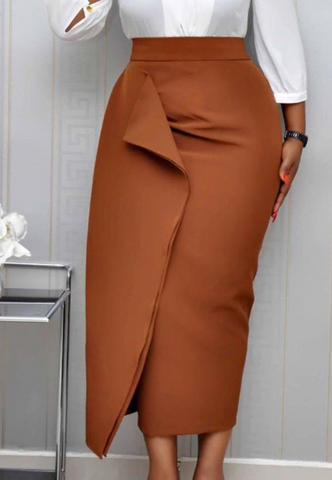 Irregular Ruffles Slim Casual Women'S High Waist Bag Hip Skirt