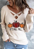 Women's Pumpkin Print Long Sleeve Sweater