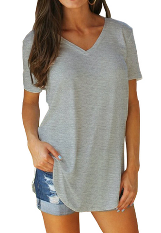 Women's V-Neck Short Sleeve Loose Large Size Solid Color T-Shirt Top