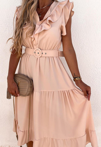 Solid Color Women's Sleeveless Pink Dress
