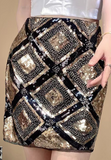 Fashion Stitching Patterned Beaded Sequin Skirt