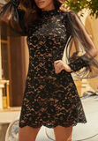 Long Sleeve Black Sexy Printed Lace Dress
