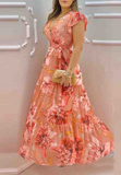Sweet Printed V-Neck Chiffon Dress