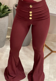 Solid Color Wine Red Skinny Flared Pants