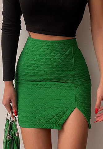 Solid Color Sexy Fashion High Waist Slit Tight Hip Skirt